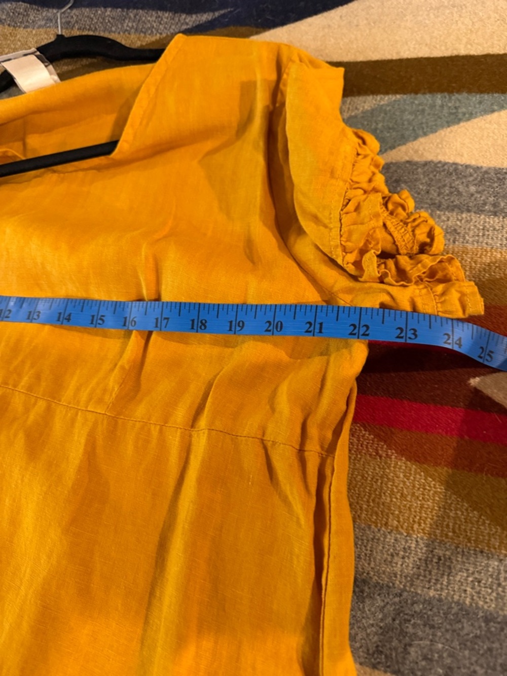 Mustard Yellow Linen Mini Dress with Ruffle Hem - Picture 5 of 6